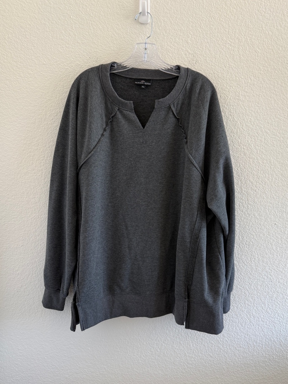 Nursing Queen Dark Gray Crewneck Pullover with Side Nursing Zipper